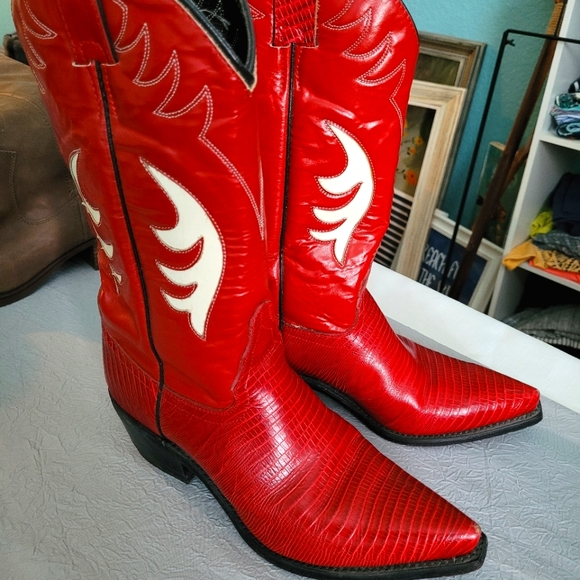 Justin Boots Shoes - Red Leather Justin Cowboy Boots /Cowgirl